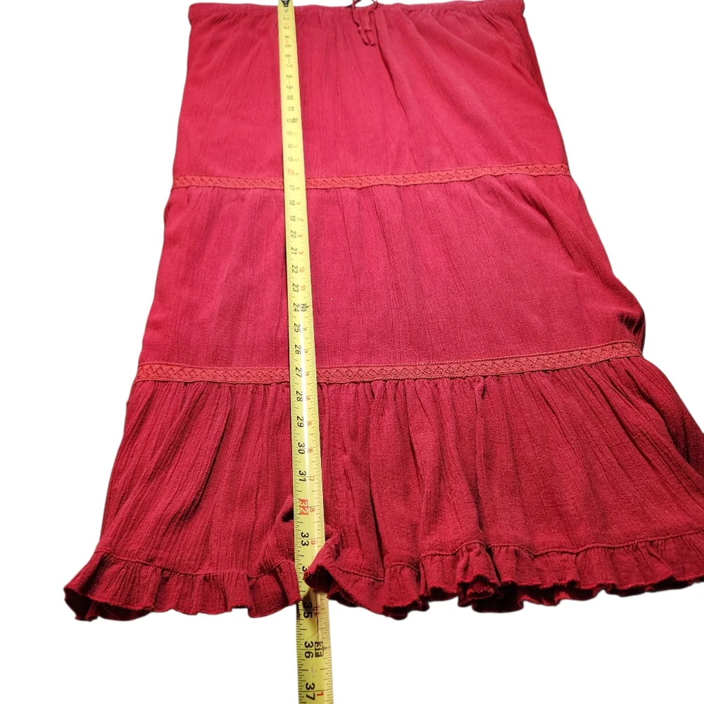 Y2K Vintage Midi‎ Maxi Prairie Skirt Red Broomstick Coquette Lace Cottagecore 22